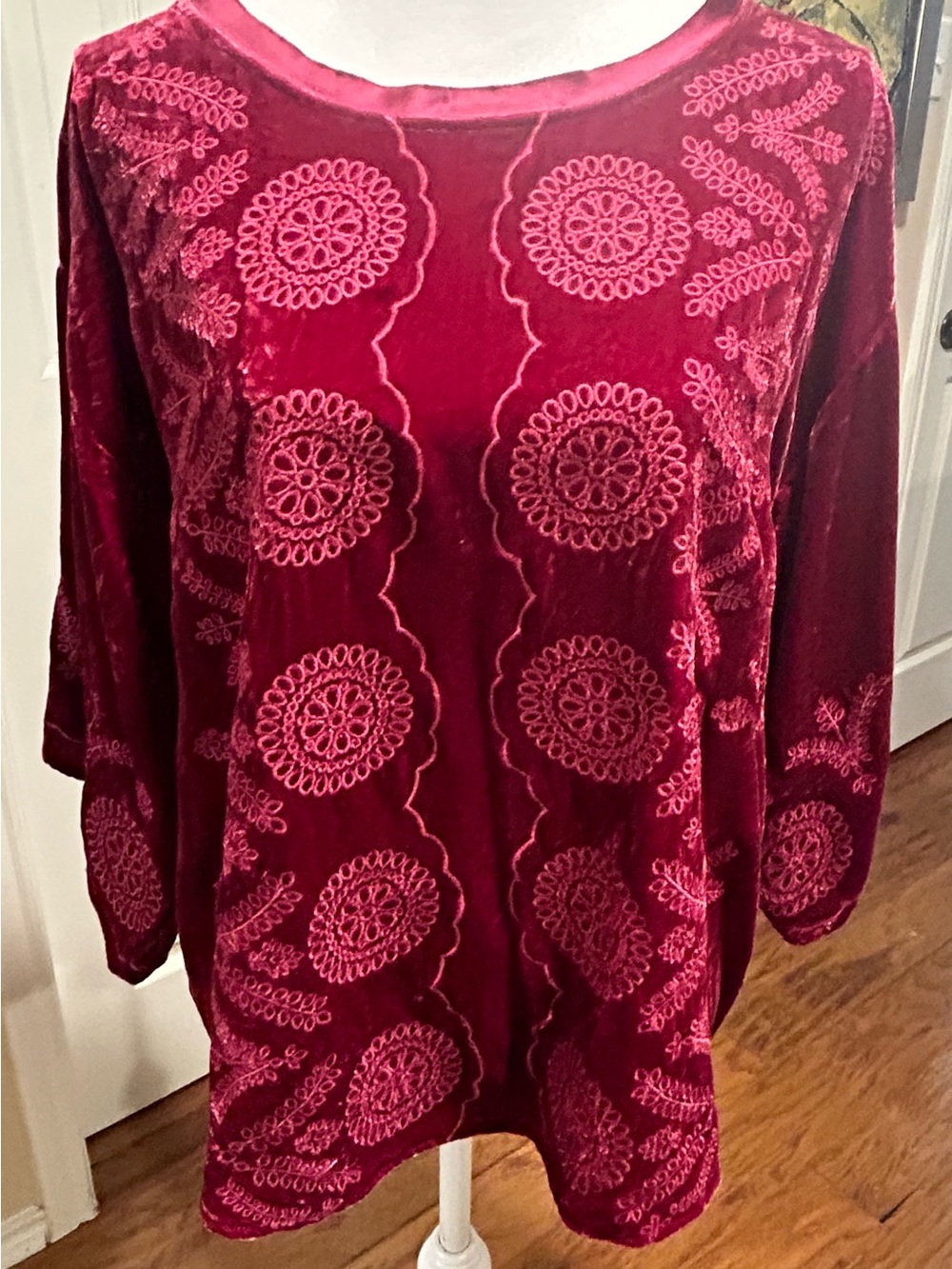 Sundance Embroidered Velvet Tunic in Deep Berry